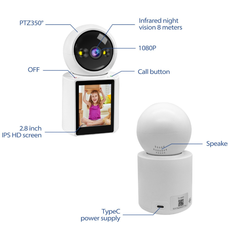 Sisemine 360° topeltvalgusega värviline videointerkomi järelevalvekamera – 1080p, 1 kaamera, ulatus 10–30 m, mobiilirakenduse tugi