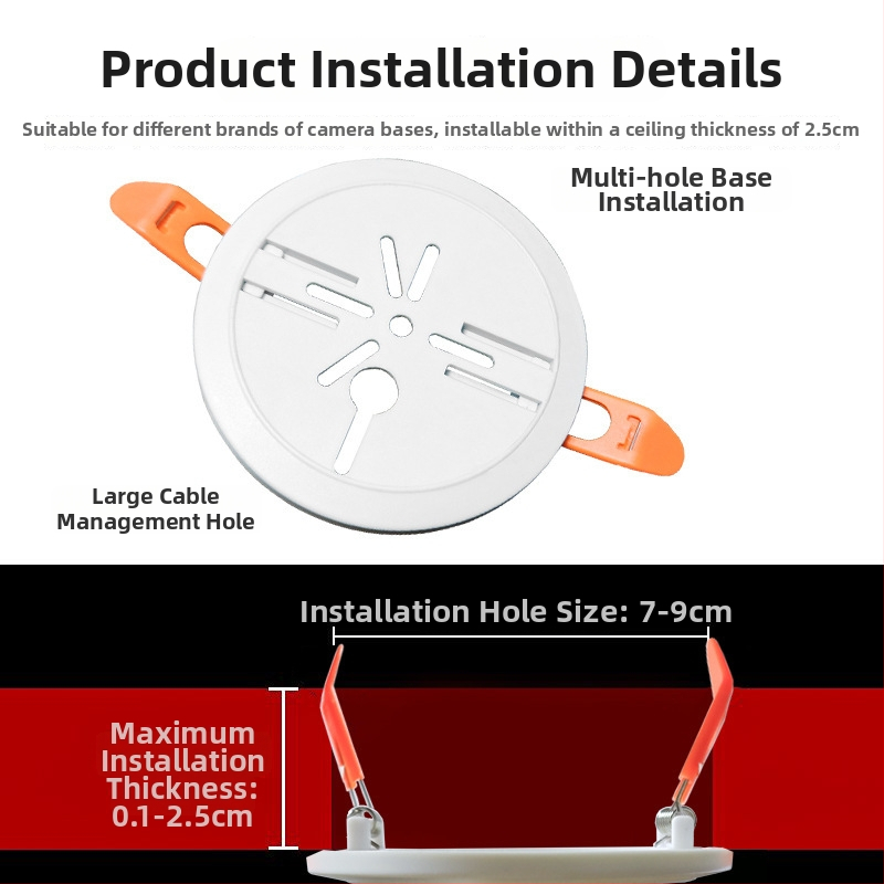 Stropný držiak pre otvor downlightu pre Xiaomi kameru, ABS materiál, 360° otáčanie, nástenné uchytenie