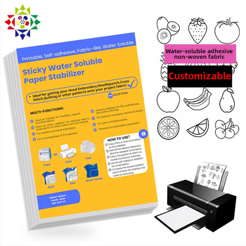 Lepiaci vodorozpustiteľný netkaný stabilizátor pre výšivku s ovocnou témou, PVA, 45 g/m², pokyny k vzoru sú súčasťou