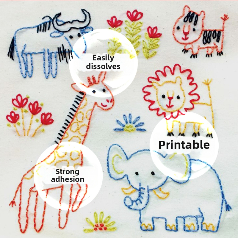 Lepiaci vodorozpustiteľný netkaný stabilizátor pre výšivku s ovocnou témou, PVA, 45 g/m², pokyny k vzoru sú súčasťou