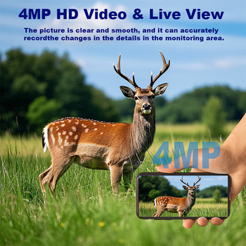 Camera de vânătoare 4G, solar pentru exterior, vizionare infraroșu noaptea 30m, 4MP/2.5K, obiectiv 2.8mm