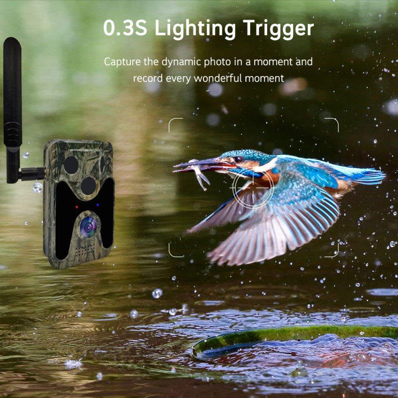 Camera de vânătoare 4G, solar pentru exterior, vizionare infraroșu noaptea 30m, 4MP/2.5K, obiectiv 2.8mm