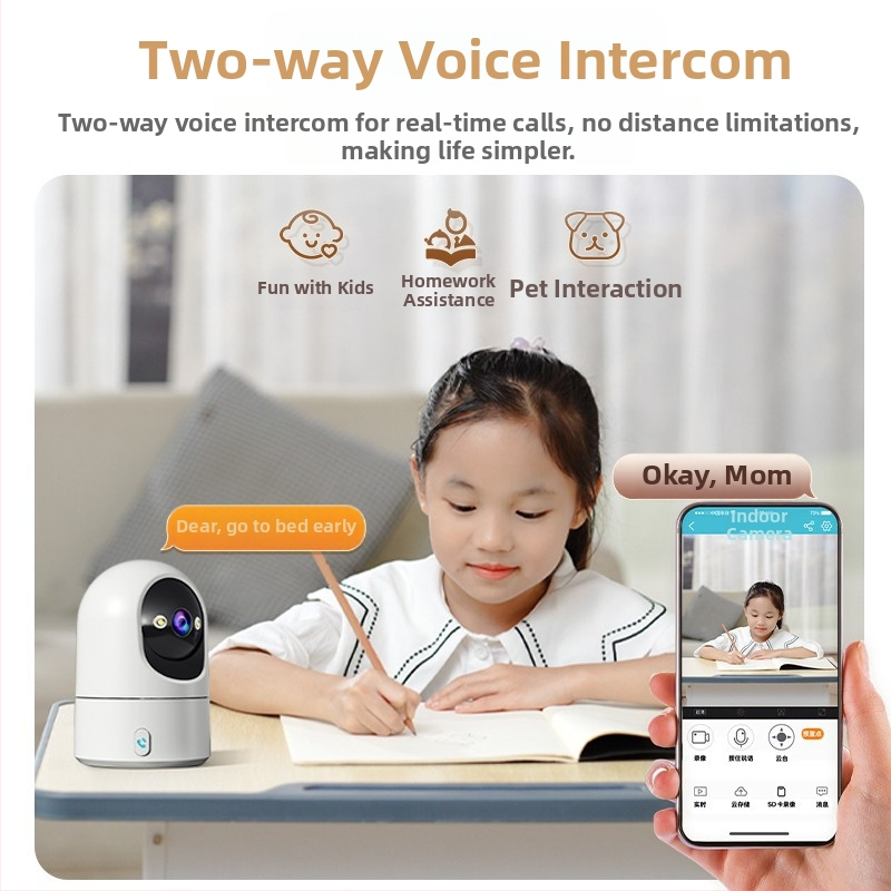 Far Away Home vnútorná PTZ kamera so 360° panoramatickým zobrazením, hlasový interkom, 5V DC, ABS šasi, montáž na strop