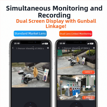 Bezdrôtová kamera s dvojitým zobrazením, priame pripojenie k smartfónu a diaľkové Wi-Fi monitorovanie pre domáce zabezpečenie, HD nočné videnie