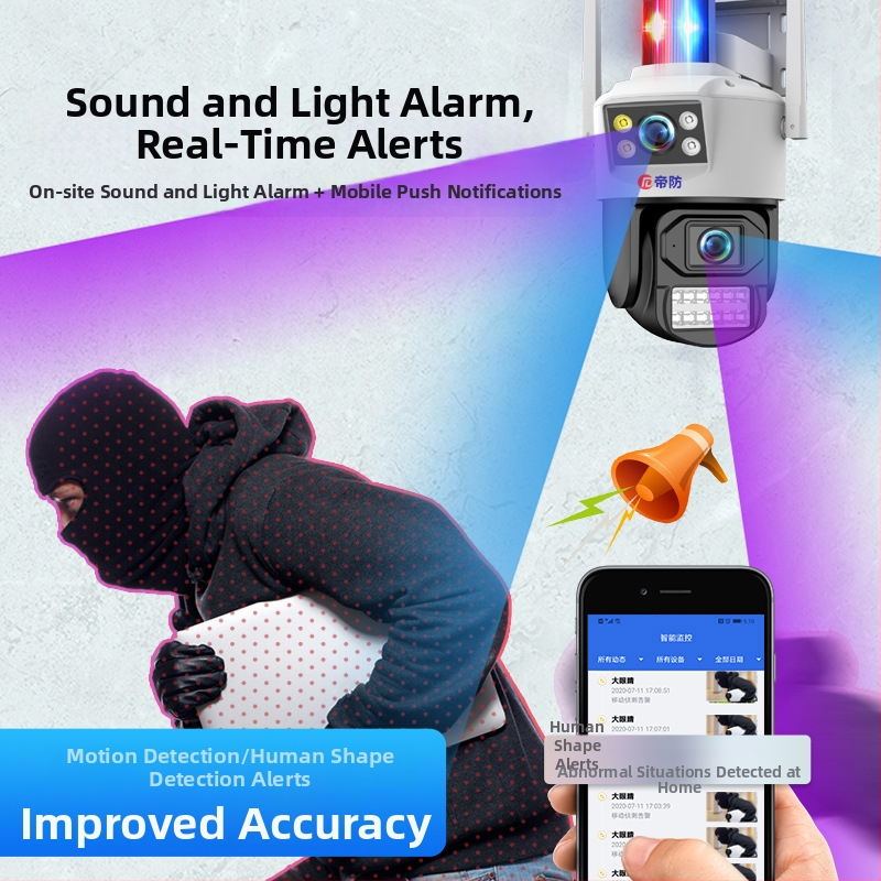 Bezdrôtová kamera s dvojitým zobrazením, priame pripojenie k smartfónu a diaľkové Wi-Fi monitorovanie pre domáce zabezpečenie, HD nočné videnie