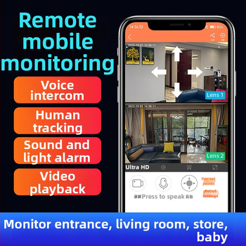 Cameră wireless pentru interior cu ecran dual, viziune de noapte și interfon vocal