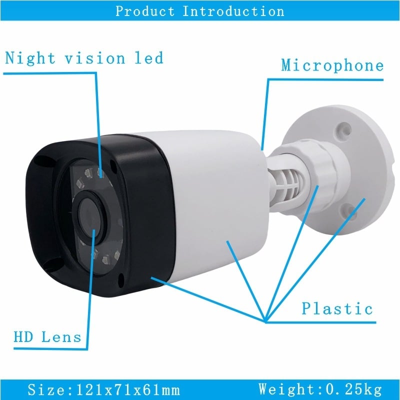 5MP IP kamera s objektivom 3,6 mm, minimalna osvijetljenost 0,001 lux, IR domet 20 m, unutarnja/vanjska primjena, detekcija pokreta