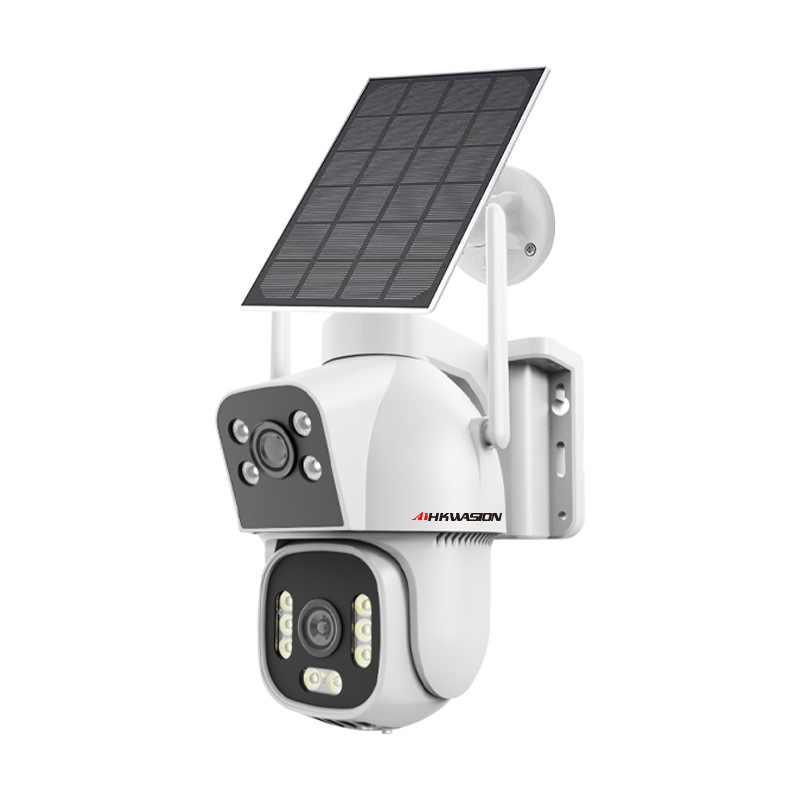 AIHKWASION vanjska vodootporna kamera za nadzor, 4MP HD, dvostruka leća, solarno napajanje, AI kamera