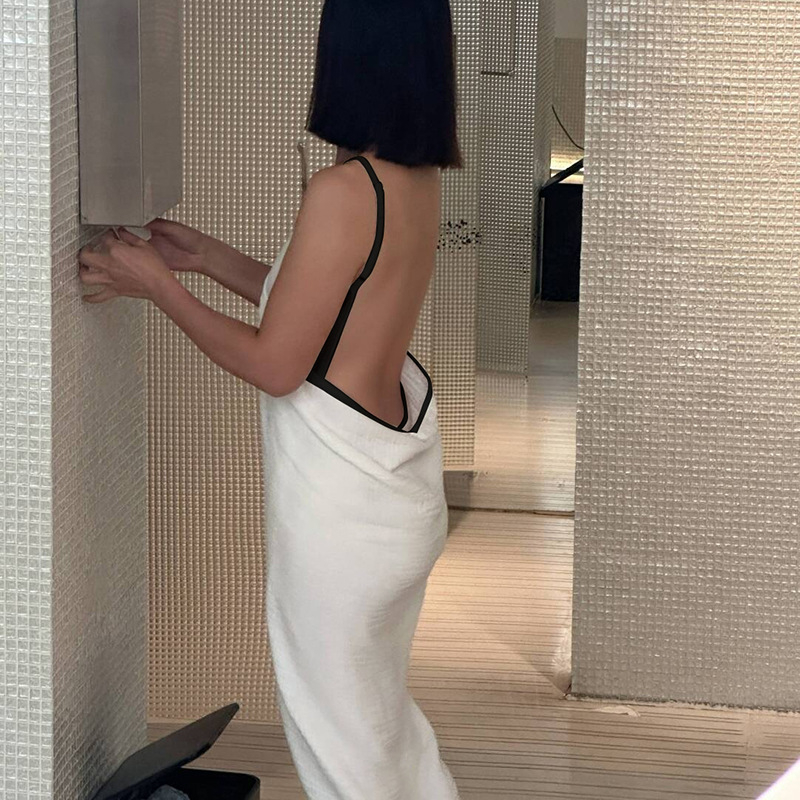 Halat de baie din tifon de bumbac pentru femei - fără spate, purtabil ca prosop de baie, vară