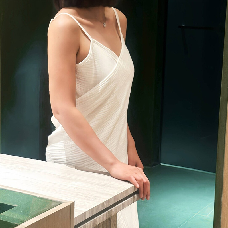 Halat de baie din tifon de bumbac pentru femei - fără spate, purtabil ca prosop de baie, vară