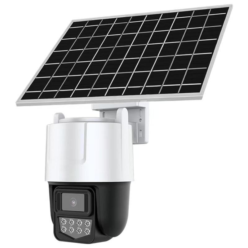 Cameră de supraveghere solară 4G cu compensare a luminozității de fundal, -40°C până la 85°C, alimentare 5V, pentru exterior.