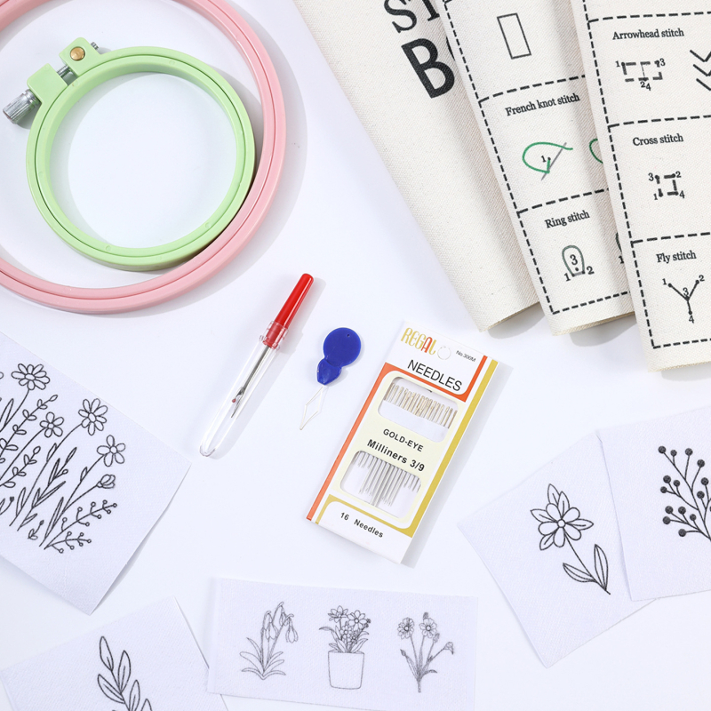 Set za šivanje vezova za početnike – plastični obruč za vezenje, višestruki uzorci veza, upute za početnike, minimalistički stil, šifra proizvoda cxd005, pakiranje 5000 komada, težina 7,1 g