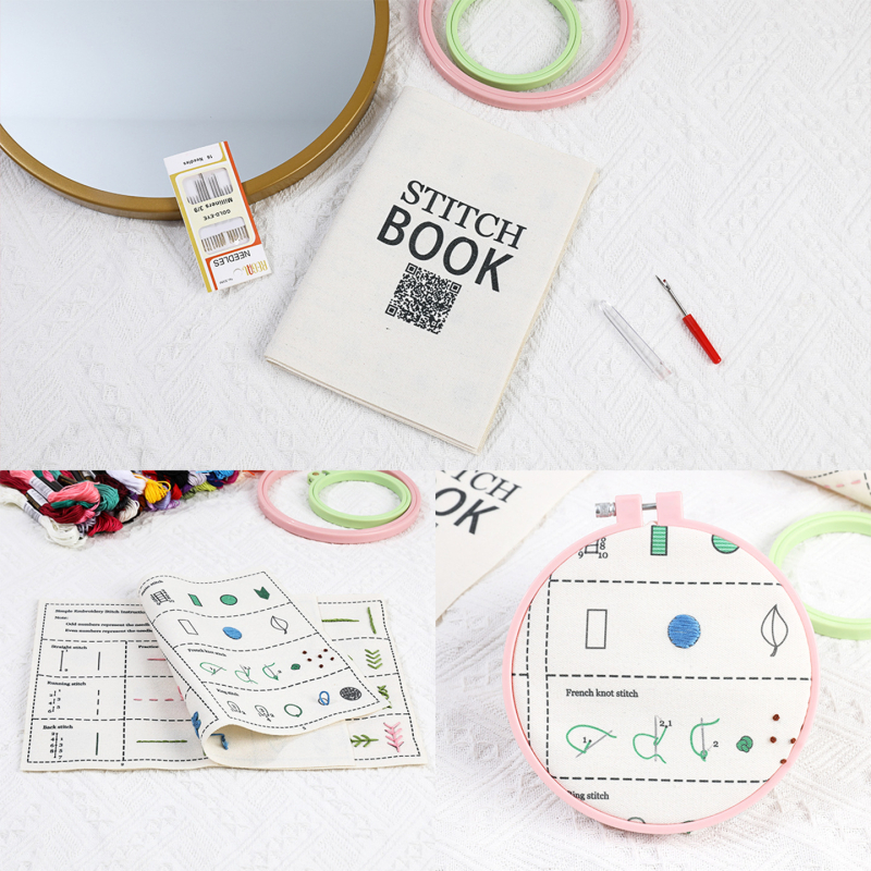 Set za šivanje vezova za početnike – plastični obruč za vezenje, višestruki uzorci veza, upute za početnike, minimalistički stil, šifra proizvoda cxd005, pakiranje 5000 komada, težina 7,1 g