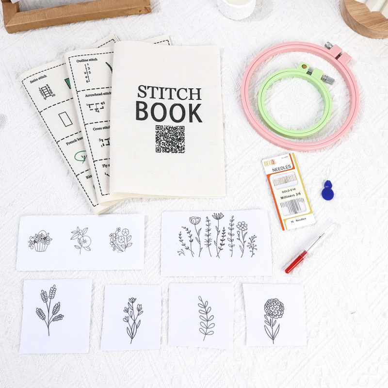 Set za šivanje vezova za početnike – plastični obruč za vezenje, višestruki uzorci veza, upute za početnike, minimalistički stil, šifra proizvoda cxd005, pakiranje 5000 komada, težina 7,1 g