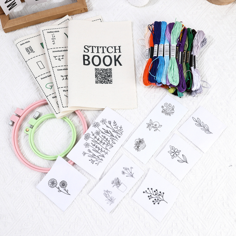 Set za šivanje vezova za početnike – plastični obruč za vezenje, višestruki uzorci veza, upute za početnike, minimalistički stil, šifra proizvoda cxd005, pakiranje 5000 komada, težina 7,1 g