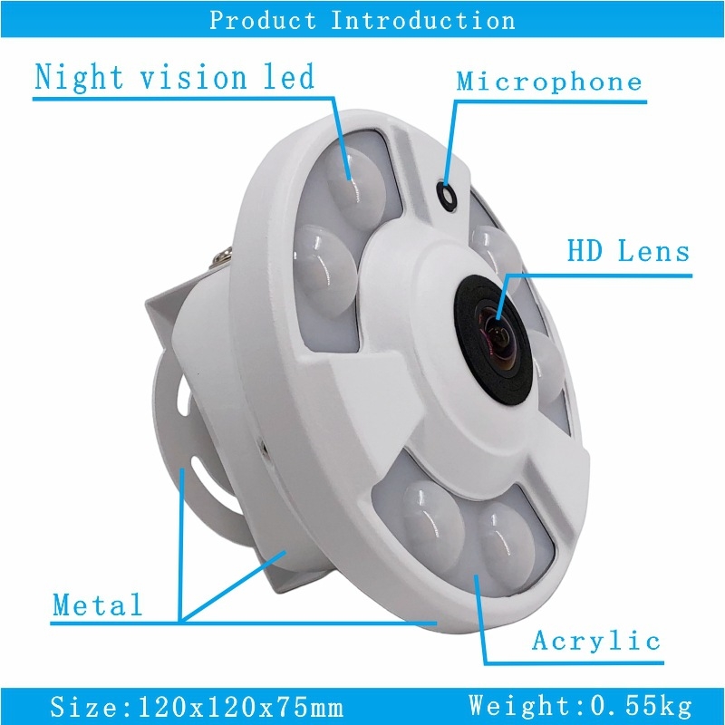 IP kamera 4MP panoramska, objektiv 1.44 mm, minimalna osvijetljenost 0.001 lux, napajanje 12V, detekcija pokreta