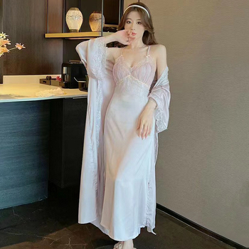 Pidžama Ice Silk, dvodijelni set s dugim rukavima, seksi stil kostima, 95–100% poliester