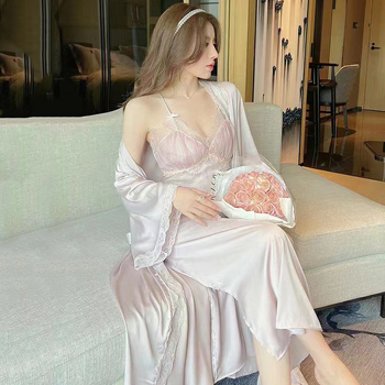 Pidžama Ice Silk, dvodijelni set s dugim rukavima, seksi stil kostima, 95–100% poliester