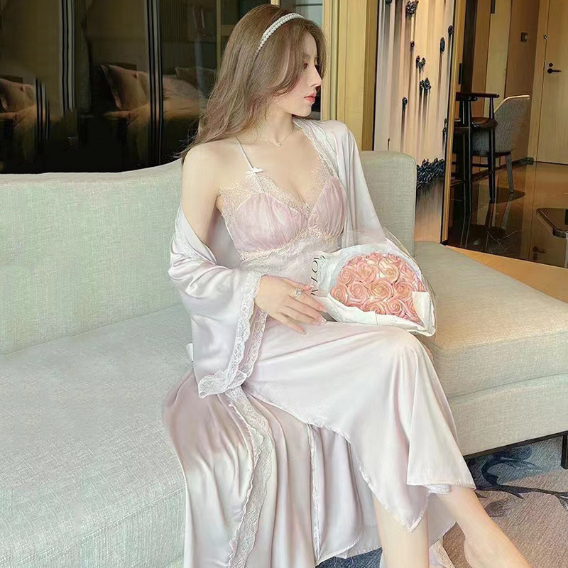 Pidžama Ice Silk, dvodijelni set s dugim rukavima, seksi stil kostima, 95–100% poliester
