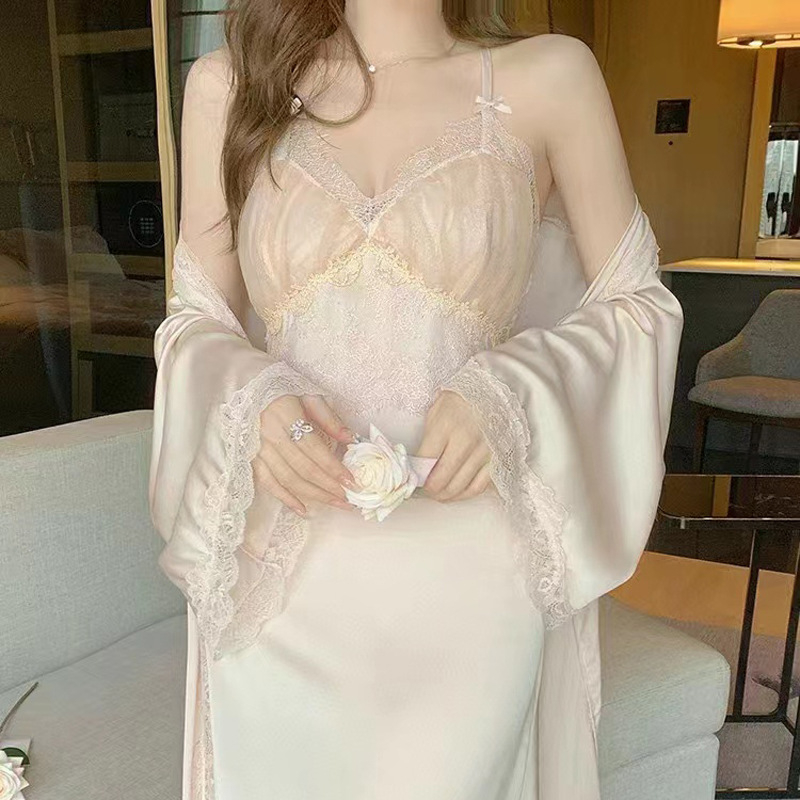 Pidžama Ice Silk, dvodijelni set s dugim rukavima, seksi stil kostima, 95–100% poliester