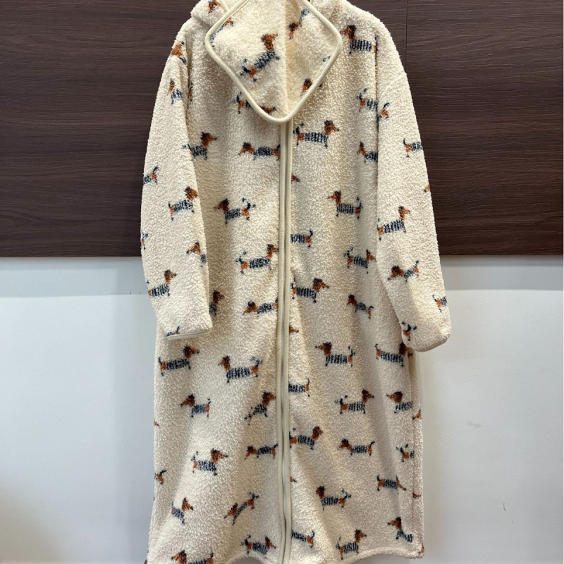 Ženski kapucjašni pižama ogrtač od pamučnog velura s ispisom šteneta, gust materijal, dugi rukavi, kardigan stil, udobna kućna odjeća