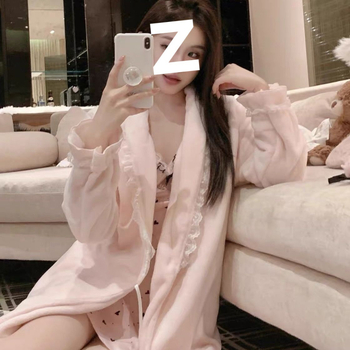 Ženski ogrtač, zimski flanel/poliester materijal s krznom od zeca, za trudnice