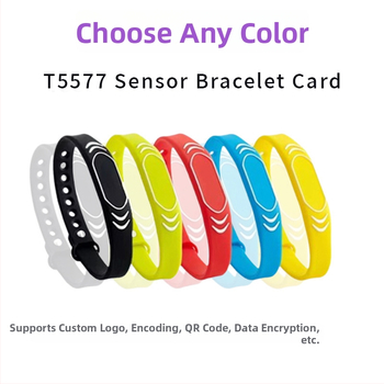 T5577 prepisovateľná smart náramok – NFC/RFID vstupná karta pre saunu, kúpeľ a plávanie; bezkontaktné IC, 0–45°C, 100000 vymazávacích cyklov, kompatibilné s T5577/5200
