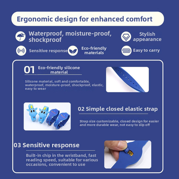 NFC prístupový náramok s možnosťou tlače loga, Read-Write čip, 1024B úložisko, HF RFID, silikónové puzdro, pasívna karta