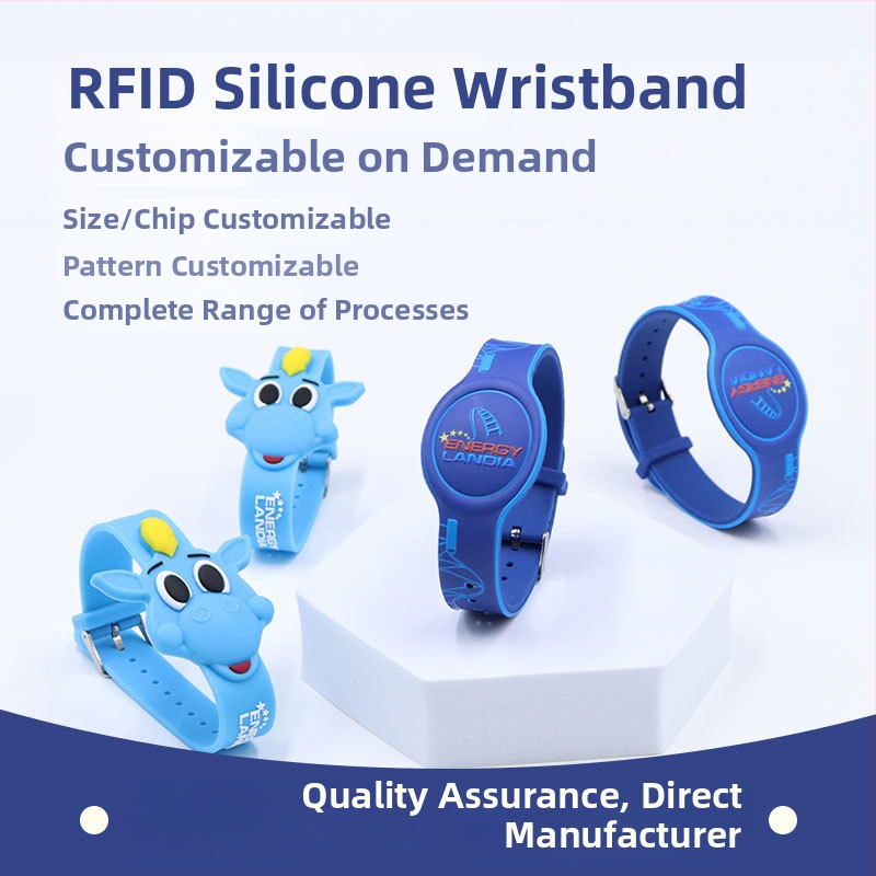 NFC prístupový náramok s možnosťou tlače loga, Read-Write čip, 1024B úložisko, HF RFID, silikónové puzdro, pasívna karta
