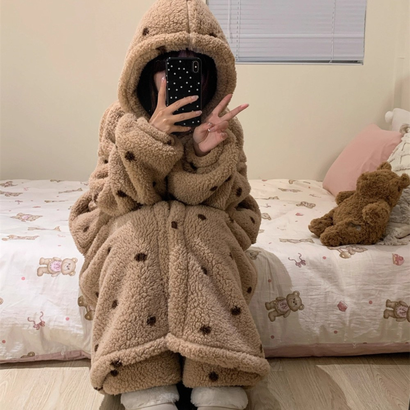 Ženski set pidžama od Coral fleece s dugim rukavima i hlačama, debeli materijal 201-250 g/m², glavna tkanina 30-50% pamuk