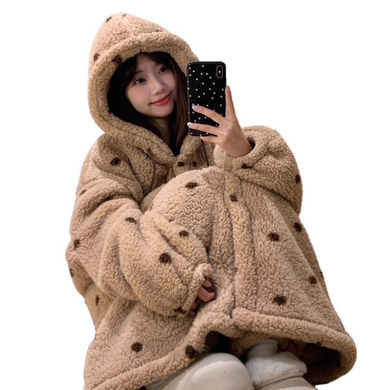 Ženski set pidžama od Coral fleece s dugim rukavima i hlačama, debeli materijal 201-250 g/m², glavna tkanina 30-50% pamuk