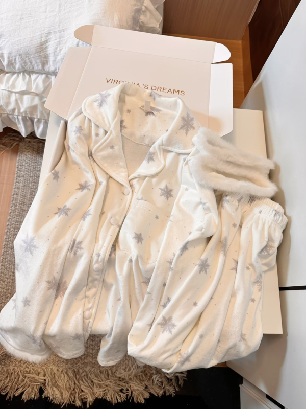 Ženski set pidžama – Island Velvet, debela toplina, dugi rukavi, gornji dio s reverom i hlače, pogodno za vanjsku upotrebu