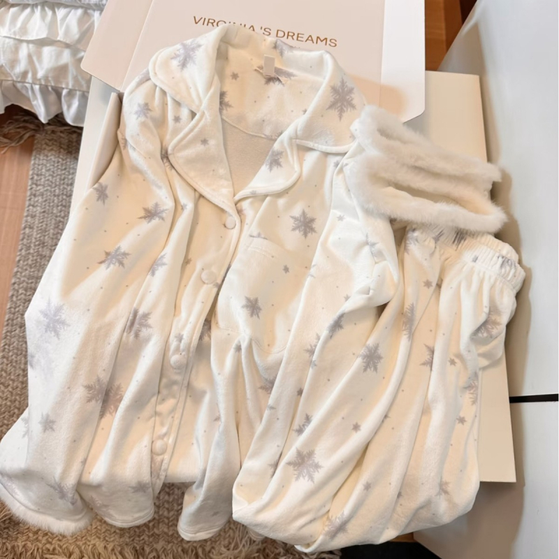 Ženski set pidžama – Island Velvet, debela toplina, dugi rukavi, gornji dio s reverom i hlače, pogodno za vanjsku upotrebu