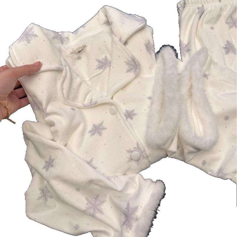 Ženski set pidžama – Island Velvet, debela toplina, dugi rukavi, gornji dio s reverom i hlače, pogodno za vanjsku upotrebu