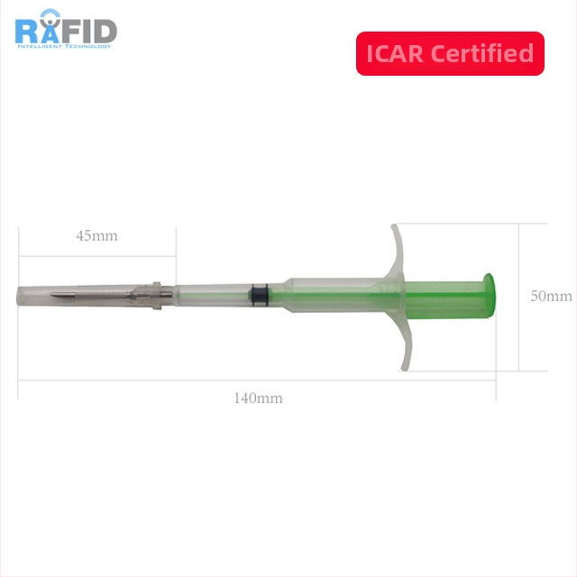 RFID sklenená implantátna etiketa pre domáce zvieratá - bezkontaktná IC karta, 512 pamäť, 100k cyklov zápisu/mazania, -25 až 85 °C, EO sterilizácia