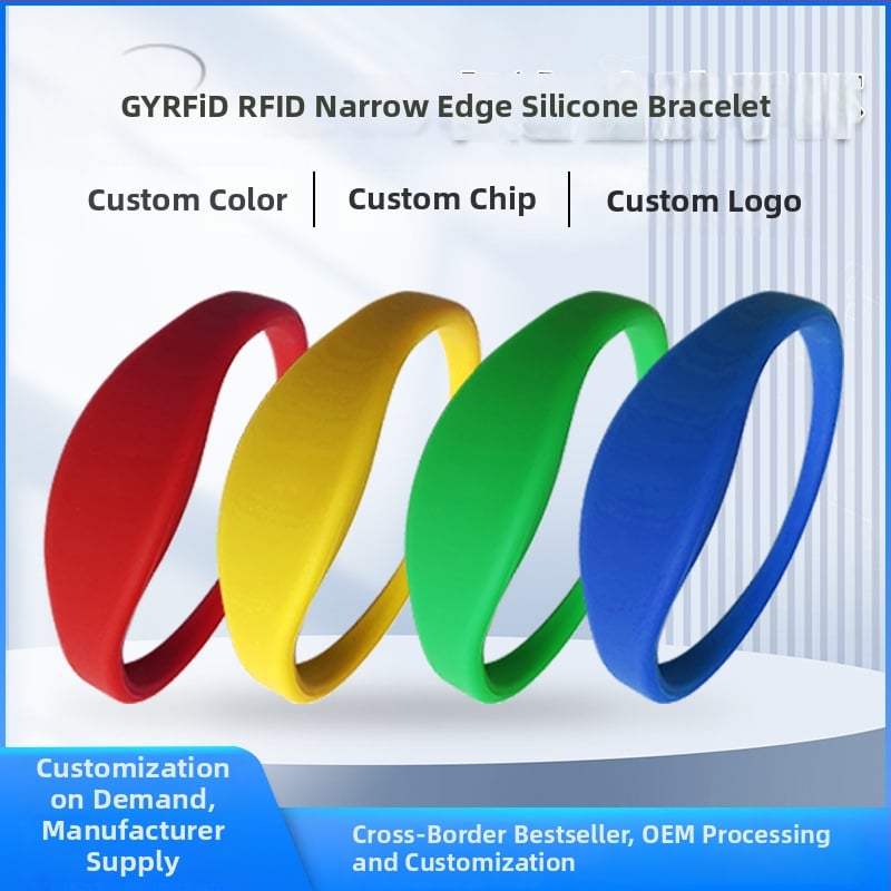 NFC/RFID silikona rokassprādze – viedkarte ar 1K atmiņu, tuvuma lasīšana, -30 līdz +80°C, piekļuve zālei, apmeklējums un skolas maksājumi