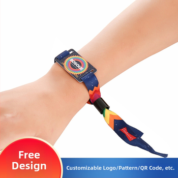 RFID náramok pre podujatia – jednorazový náramok s tkanou etiketou, HF Read/Write čip, 1024 bajtová pamäť, model F08