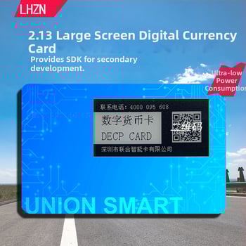 Bluetooth-iga digitaalse valuuta riistvaraluku kaart isikupärastamisega — aktiivne ekraan (Mudel LH 20211203; Tootekood LH 20211203; Materjal PVC; Töökeskkonna temperatuur -20 kuni 80°C; Rakendusvaldkond: stsenaariumid, mis vajavad teabe kuvamist kaardil)