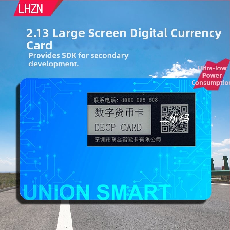 Bluetooth-iga digitaalse valuuta riistvaraluku kaart isikupärastamisega — aktiivne ekraan (Mudel LH 20211203; Tootekood LH 20211203; Materjal PVC; Töökeskkonna temperatuur -20 kuni 80°C; Rakendusvaldkond: stsenaariumid, mis vajavad teabe kuvamist kaardil)