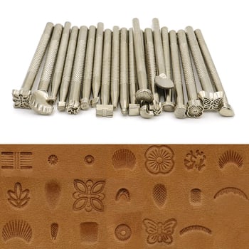 Set de unelte pentru prelucrarea pielii: gravură și ștanțare, model JF201228, cu unelte din oțel de instrumente și mânere din oțel (Model: JF201228; Material principal: oțel de instrumente; Mâner: oțel; Seria: Unelte pentru piele)