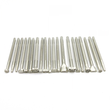 Set de unelte pentru prelucrarea pielii: gravură și ștanțare, model JF201228, cu unelte din oțel de instrumente și mânere din oțel (Model: JF201228; Material principal: oțel de instrumente; Mâner: oțel; Seria: Unelte pentru piele)