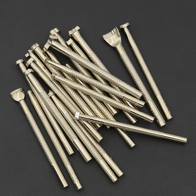 Set de unelte pentru prelucrarea pielii: gravură și ștanțare, model JF201228, cu unelte din oțel de instrumente și mânere din oțel (Model: JF201228; Material principal: oțel de instrumente; Mâner: oțel; Seria: Unelte pentru piele)