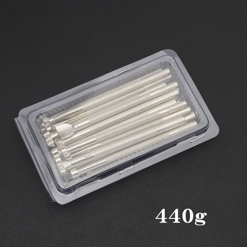 Set de unelte pentru prelucrarea pielii: gravură și ștanțare, model JF201228, cu unelte din oțel de instrumente și mânere din oțel (Model: JF201228; Material principal: oțel de instrumente; Mâner: oțel; Seria: Unelte pentru piele)