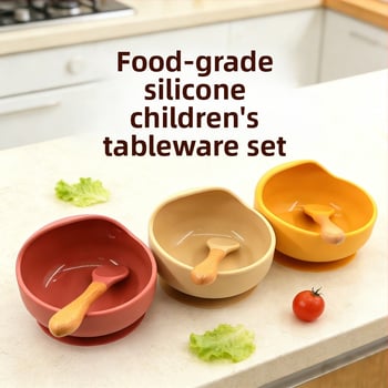 Silicone sraigės formos dubenėlis ir šaukštelis kūdikiams – 2 dalių komplektas, maisto kokybės silikonas, nuo 6 mėnesių