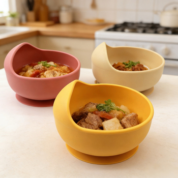 Silicone sraigės formos dubenėlis ir šaukštelis kūdikiams – 2 dalių komplektas, maisto kokybės silikonas, nuo 6 mėnesių