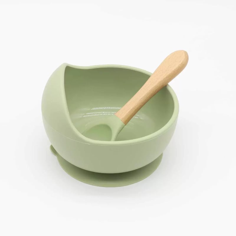 Silicone sraigės formos dubenėlis ir šaukštelis kūdikiams – 2 dalių komplektas, maisto kokybės silikonas, nuo 6 mėnesių