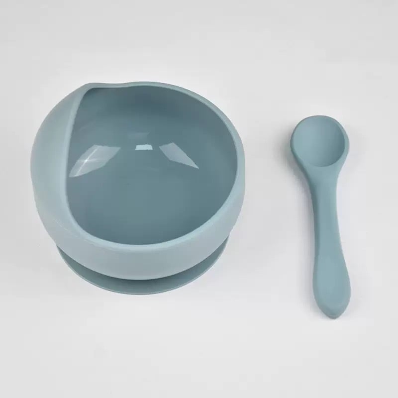 Silicone sraigės formos dubenėlis ir šaukštelis kūdikiams – 2 dalių komplektas, maisto kokybės silikonas, nuo 6 mėnesių