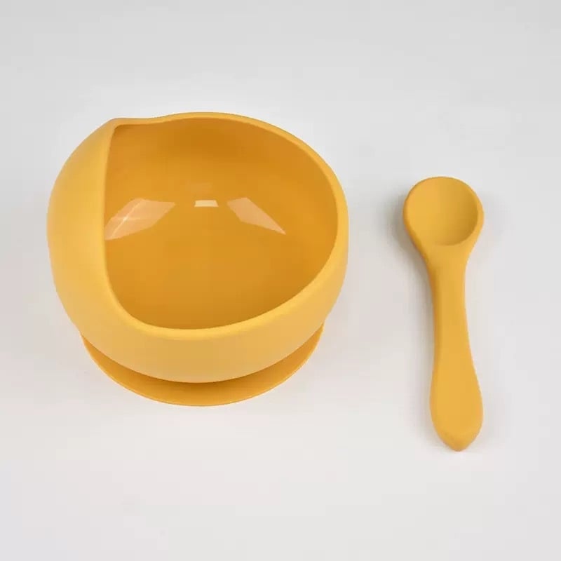 Silicone sraigės formos dubenėlis ir šaukštelis kūdikiams – 2 dalių komplektas, maisto kokybės silikonas, nuo 6 mėnesių