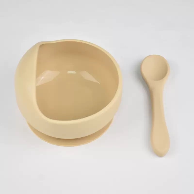 Silicone sraigės formos dubenėlis ir šaukštelis kūdikiams – 2 dalių komplektas, maisto kokybės silikonas, nuo 6 mėnesių
