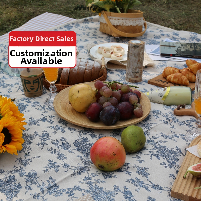 Pikniková podložka z bavlna-len zmesi s PVC nepremokavou vrstvou, vidiecky štýl pre vonkajšie použitie